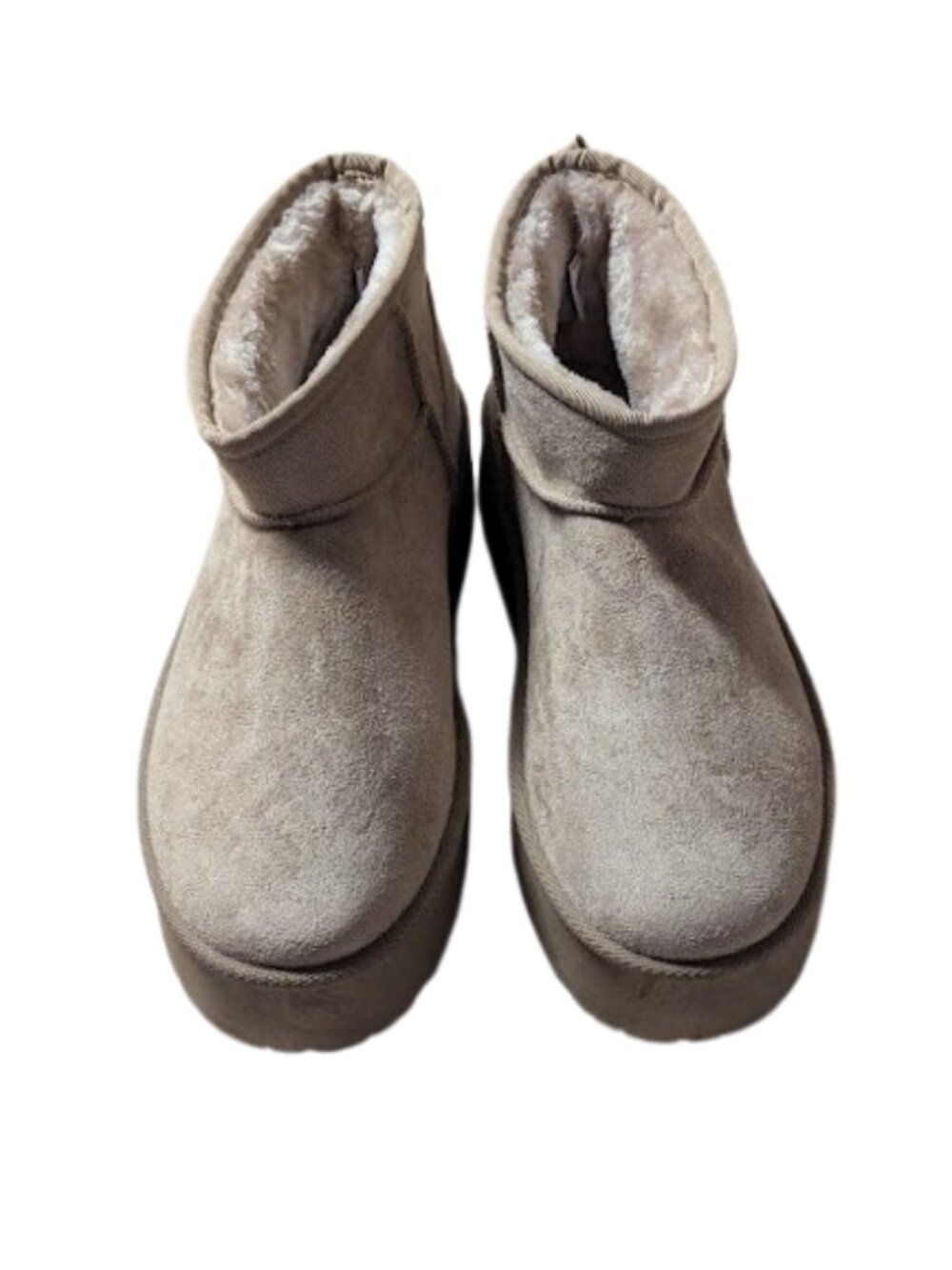 Olivia & Kate Low Slung Faux Fur Line Platform Stone Color Booties Size 9.5 NWT